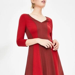 NWT - Boden Dress Valentines 14L Red Midi Erin Ponte Long Fit Flare Colourblock
